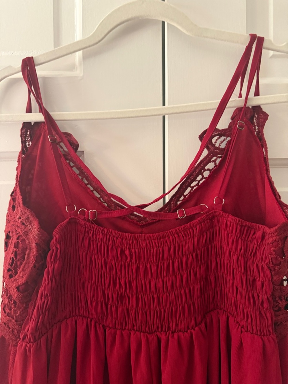 Red Lace Bodice Spaghetti Strap Dress - Picture 3 of 6